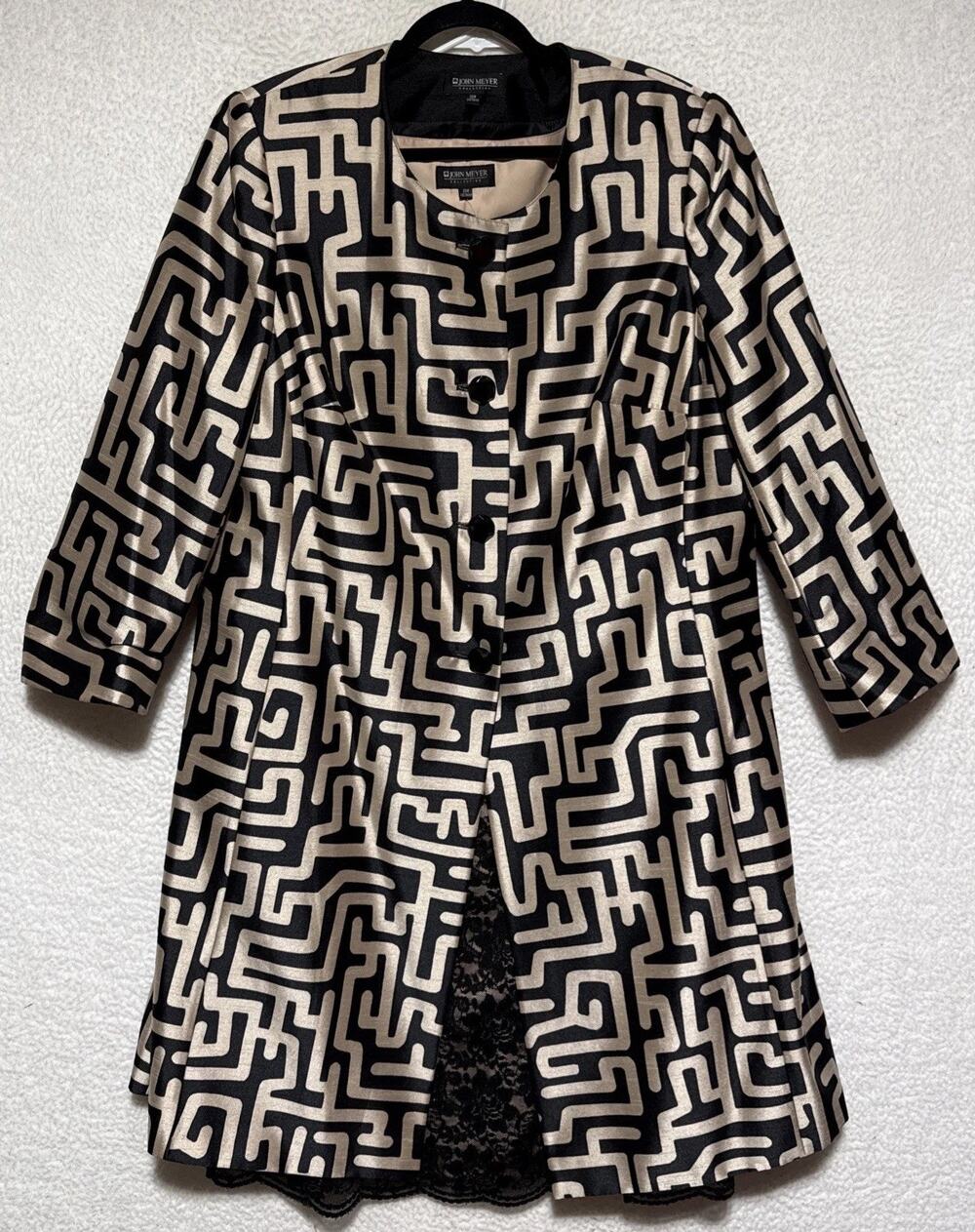 JOHN MEYER 2pc.Dress Suit Gold And Black Geometric Maze Pattern Size 20W NWOT